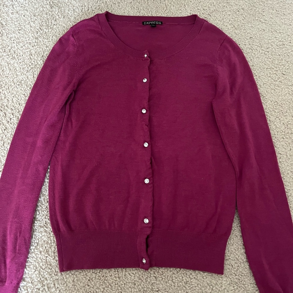 Express embellished jewel button up sweater / cardigan